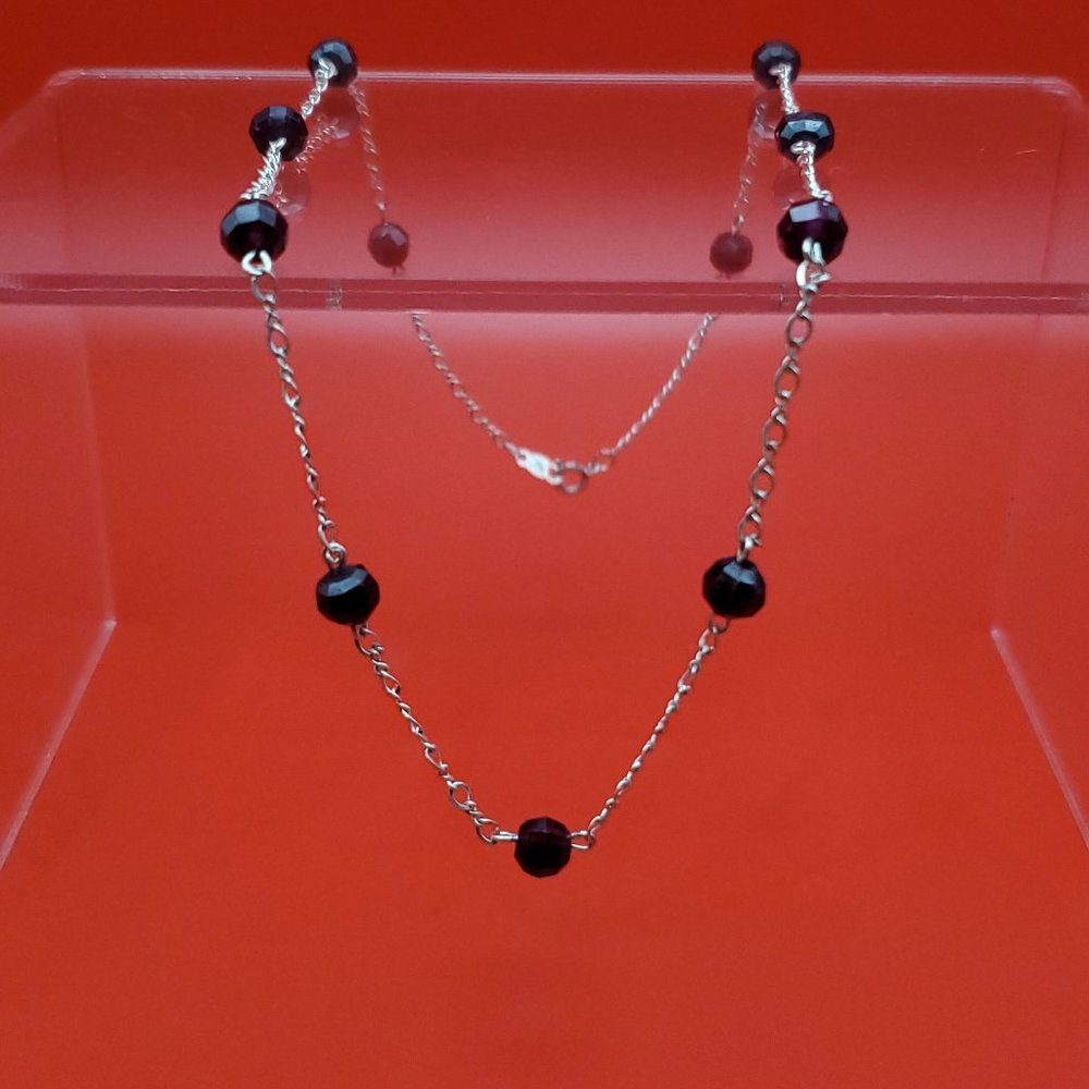 16 Inch 925 Sterling Silver Rough Faceted Garnet Stones Necklace